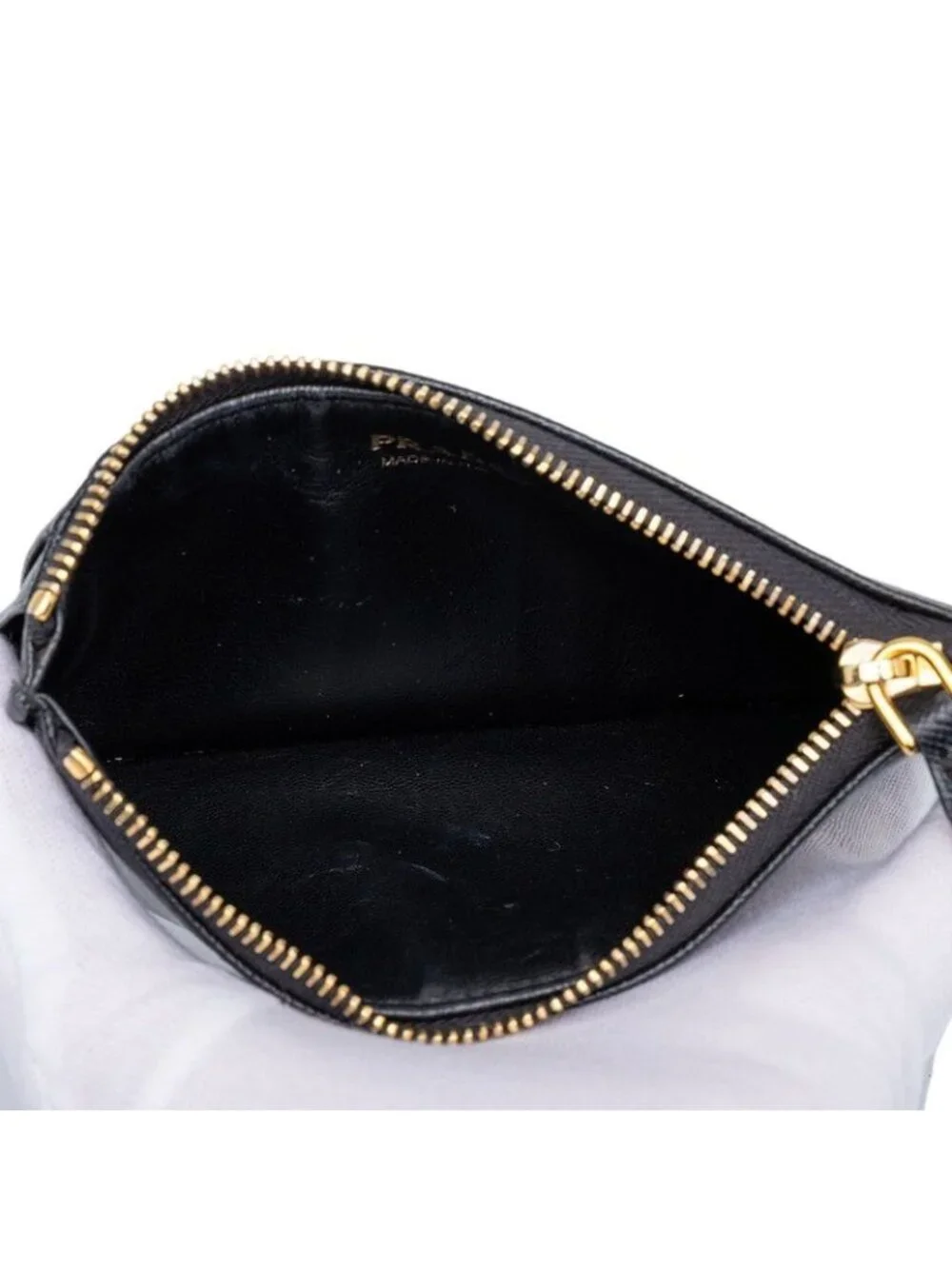 Prada Saffiano Fragment Case Coin Purse Black Leather